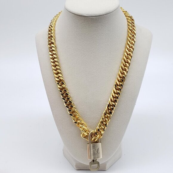 Authentic Louis Vuitton Gold Lock w/ Unbranded 18k cuban Gold Plated Chain - Picture 10 of 12